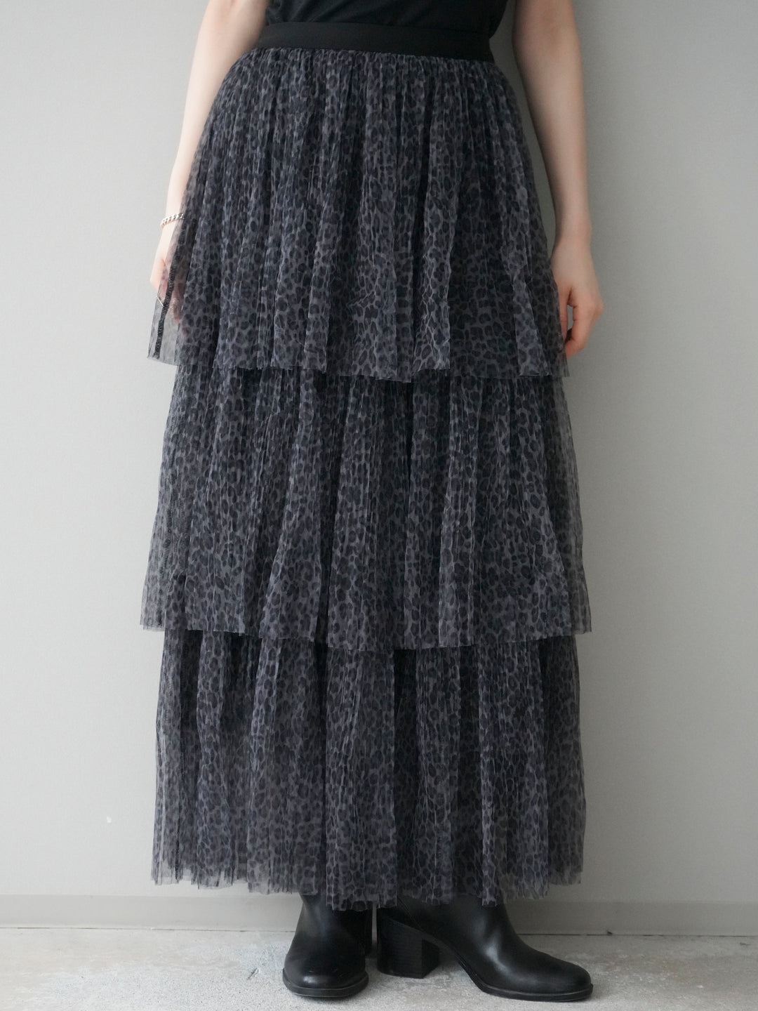[予約]レオパード柄チュールフリルスカート/gray