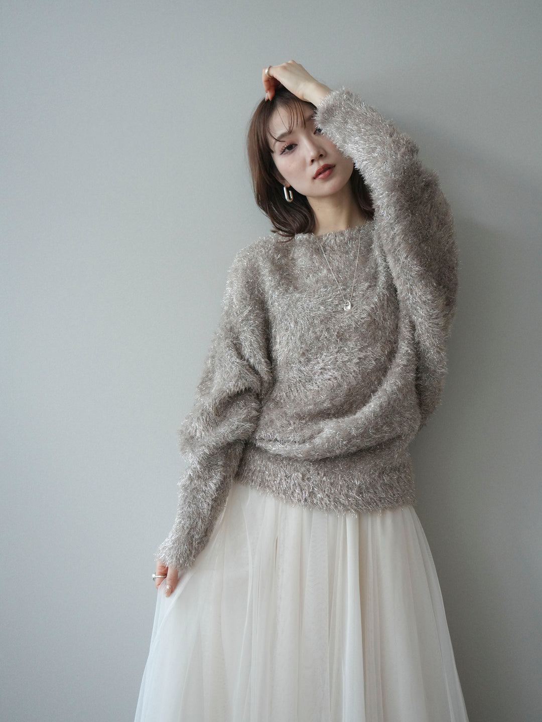 [予約]ラメシャギードルマンニットプルオーバー/beige