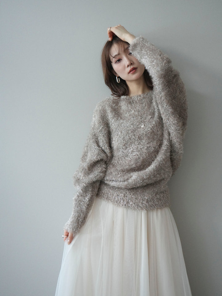 [予約]ラメシャギードルマンニットプルオーバー/beige