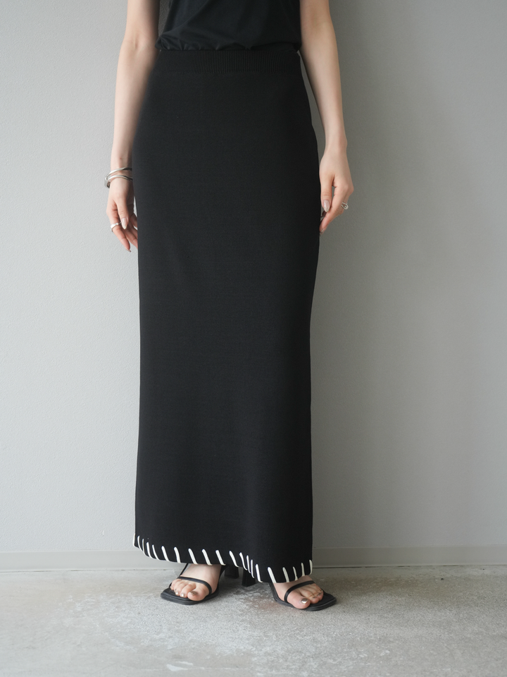 【預購】亞麻質感手縫針織緊身裙/黑色