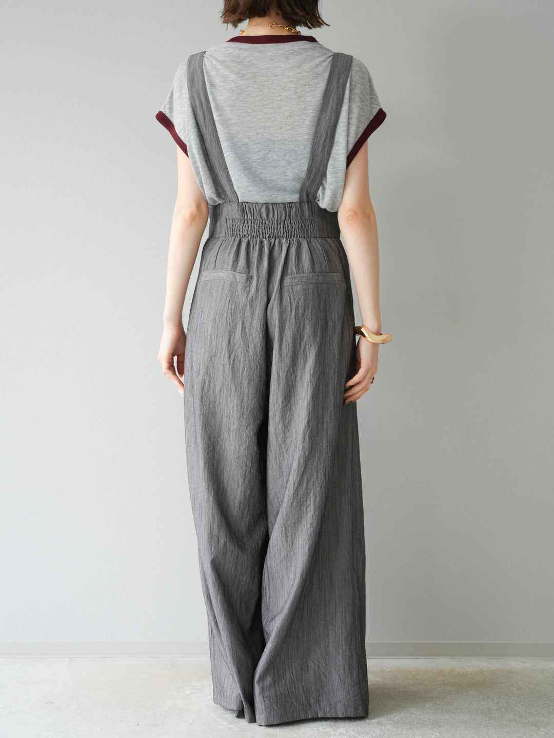 [予約]ストリングデザインハイウエストサロペット/チャコール