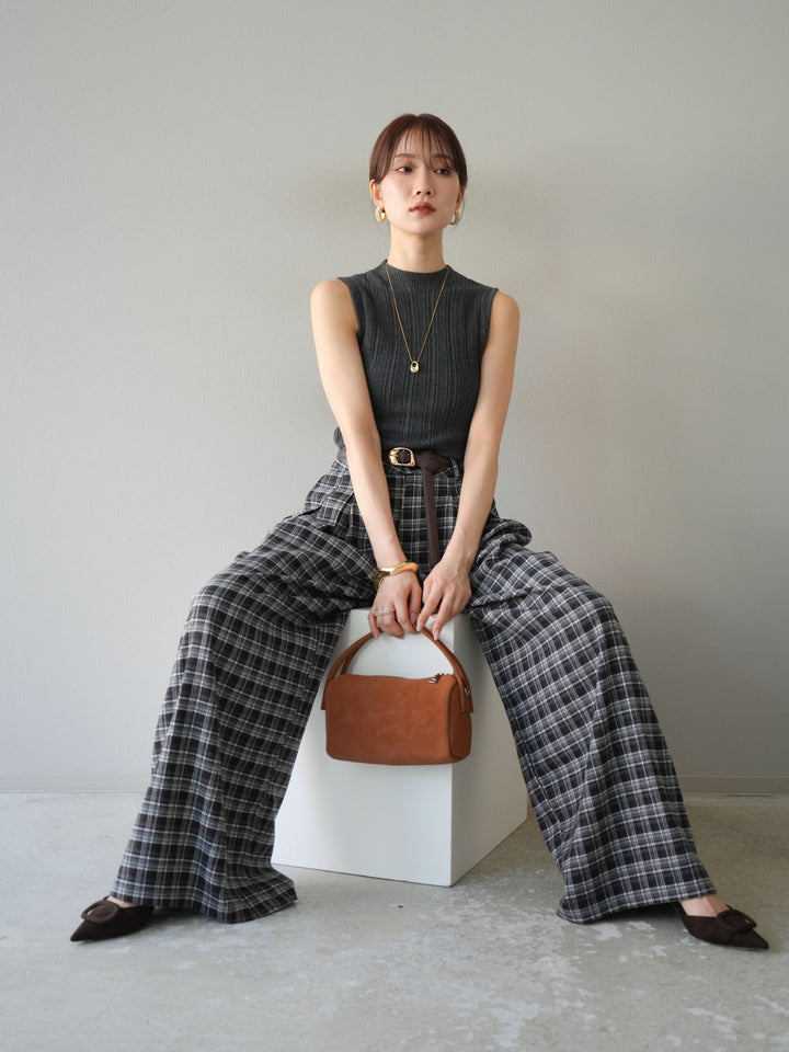 [予約]スリーブレスランダムリブニットトップス/グレー