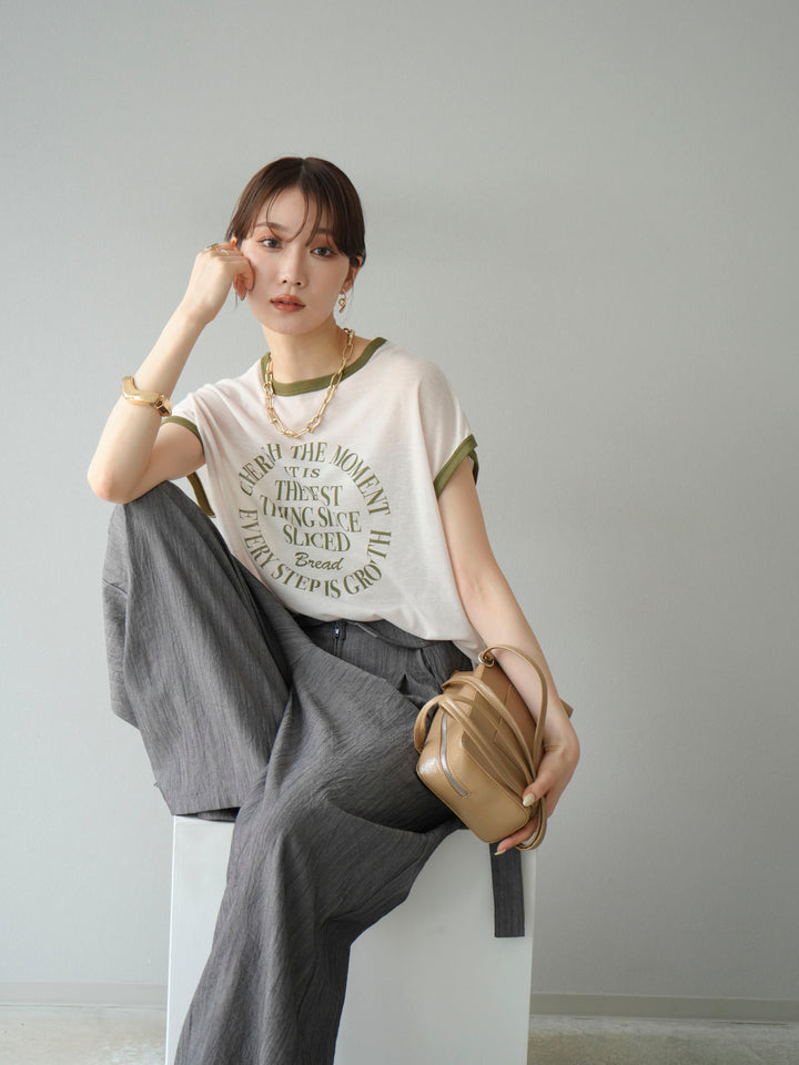 [SET]ストリングデザインハイウエストサロペット+シアーフライス ロゴプリントT (2set)