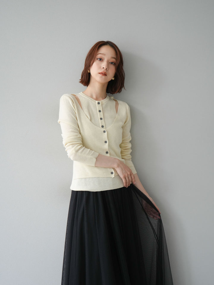 [予約]レイヤードデザインニットカーディガン/アイボリー