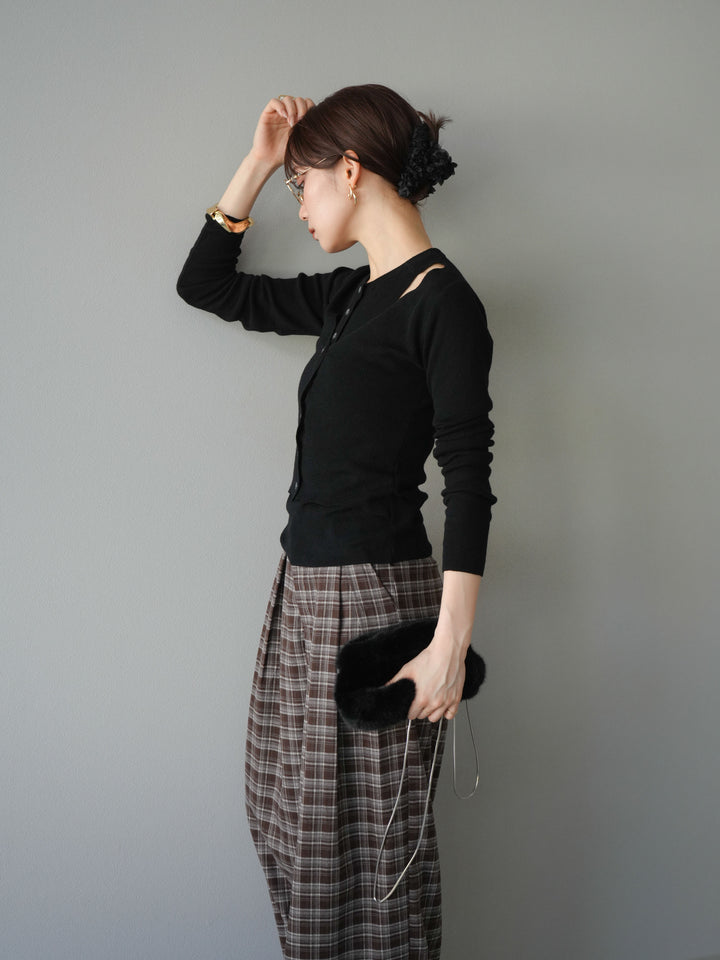 [予約]レイヤードデザインニットカーディガン/ブラック