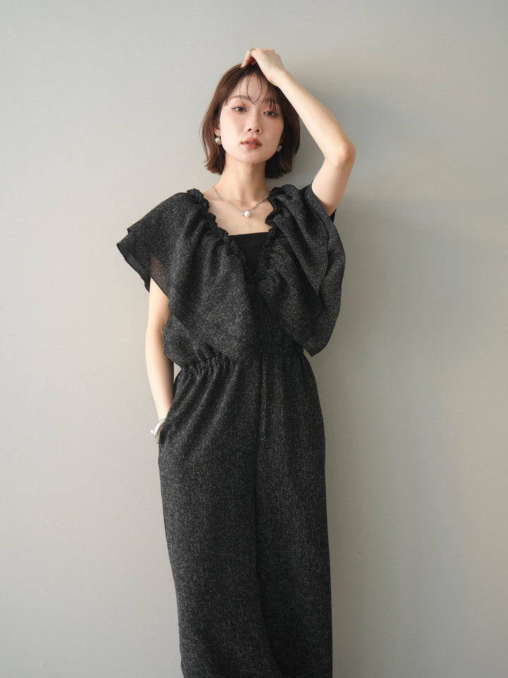 [SET]3WAYミックスツイードギャザーオールインワン+選べるアクセセット(2set)