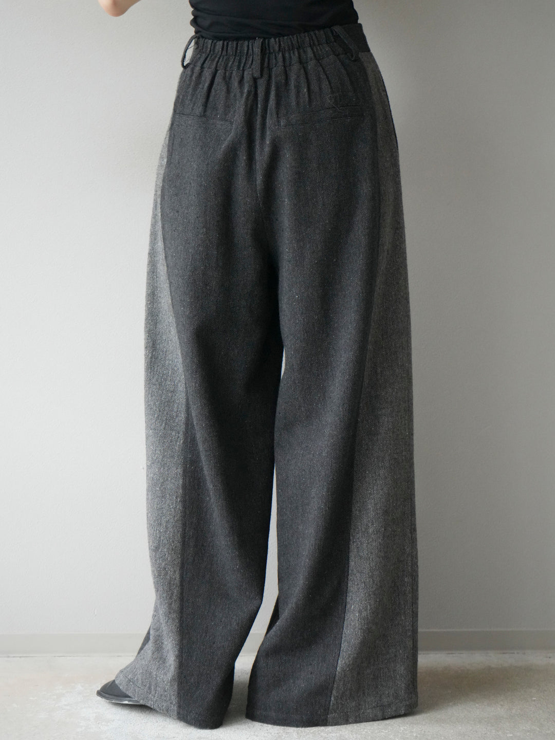 [予約]ツイードサイド配色ワイドパンツ/ブラック