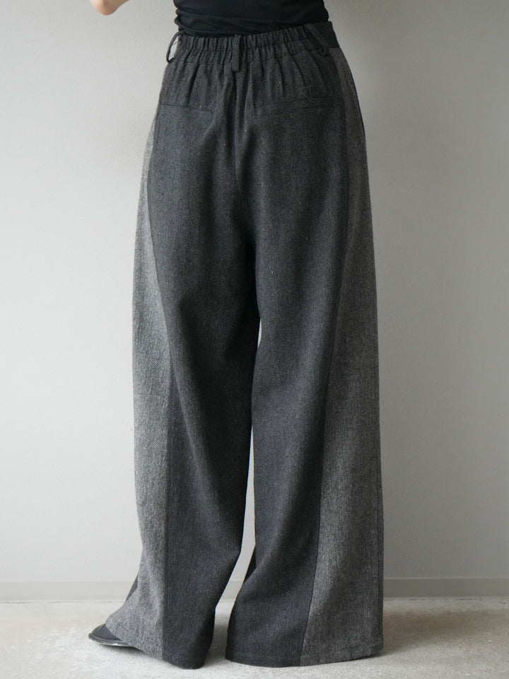 [予約]ツイードサイド配色ワイドパンツ/ブラック