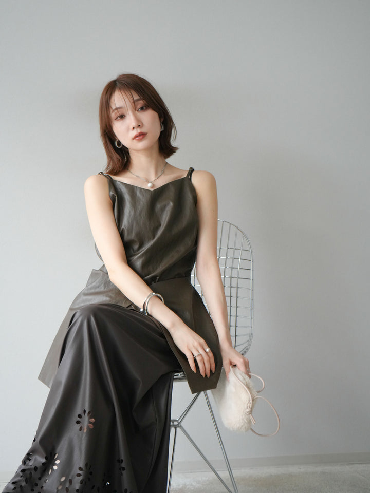 [予約]レイヤードレザーキャミソールチュニック/ブラウン