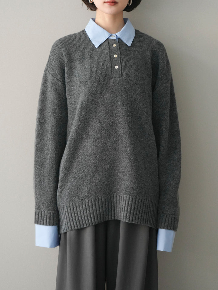 [予約]シャツドッキングオーバーニットプルオーバー/charcoalsax
