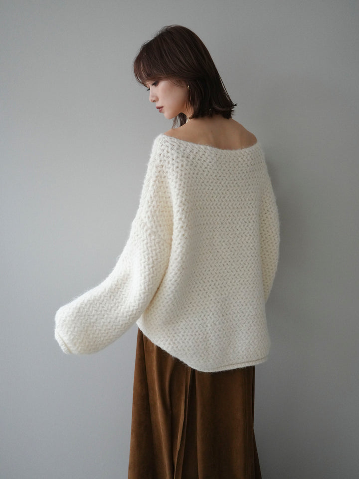 [予約]ワッフル編みオーバーニットプルオーバー/off