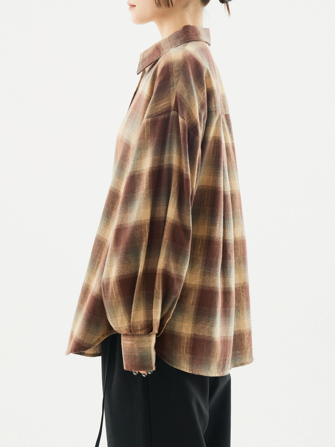 [予約]オンブレチェックオーバーシャツ/ブラウン