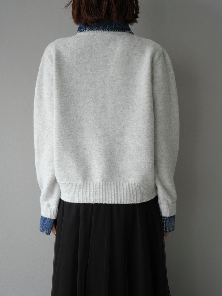 [予約]デニム襟ボタンニットカーディガン/オートミール