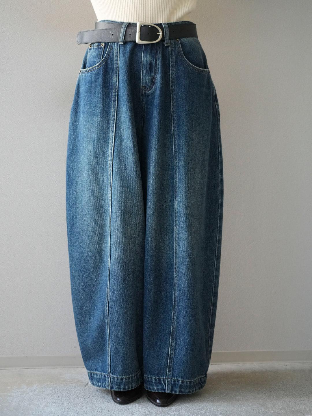 [予約]フロント切替カーブデニムパンツ/blue