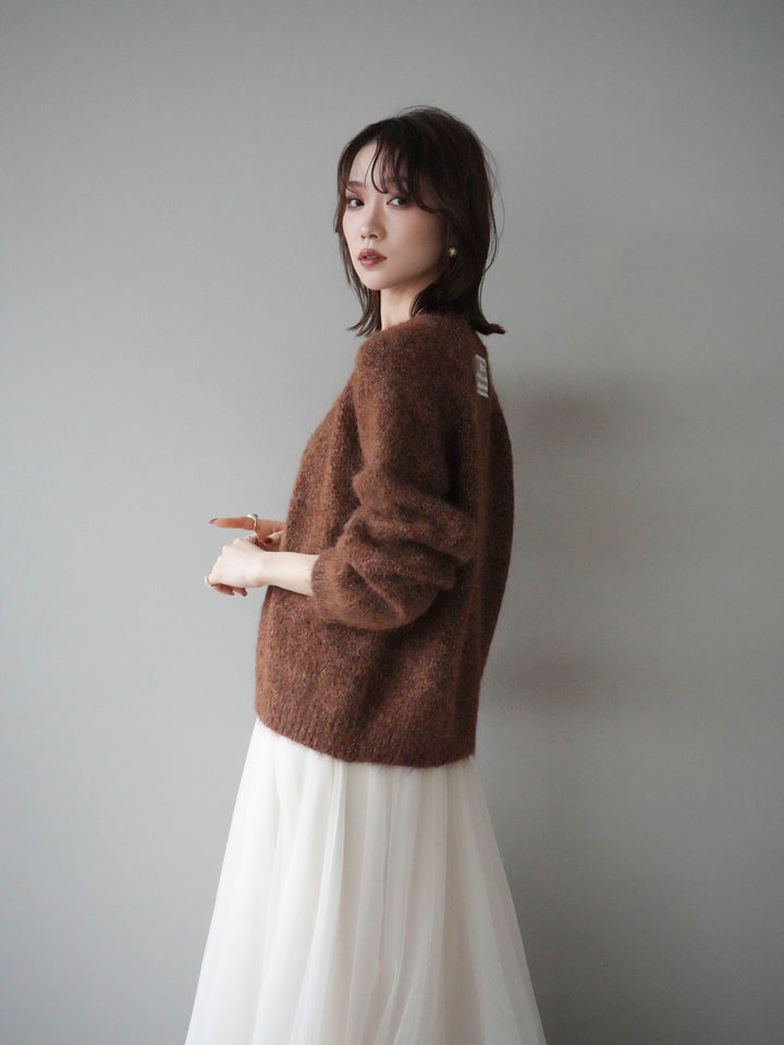 [SET]ロゴラベルミックスヤーンニットプルオーバー+チュールボリュームスカート(2set)