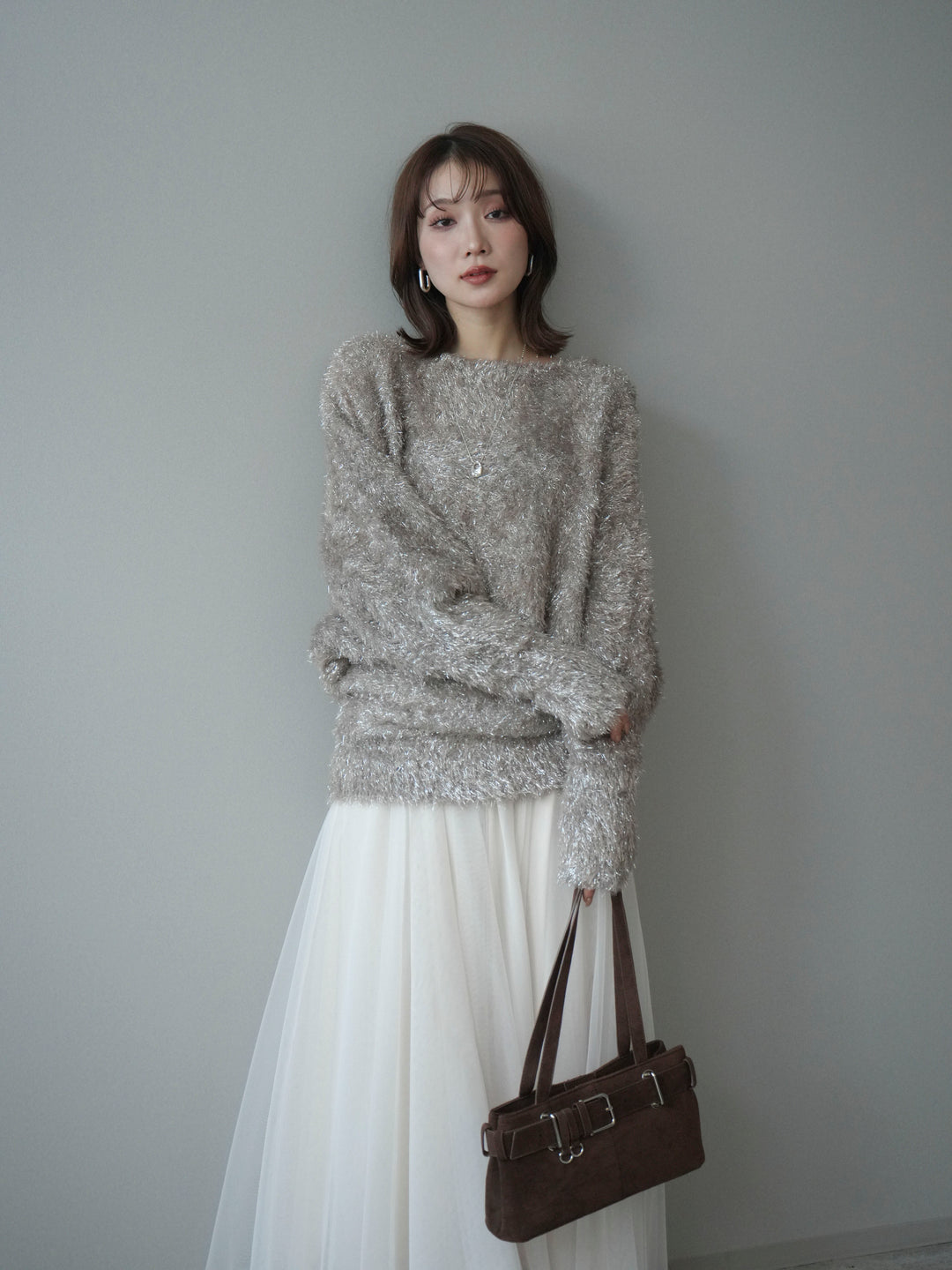 [予約]ラメシャギードルマンニットプルオーバー/beige