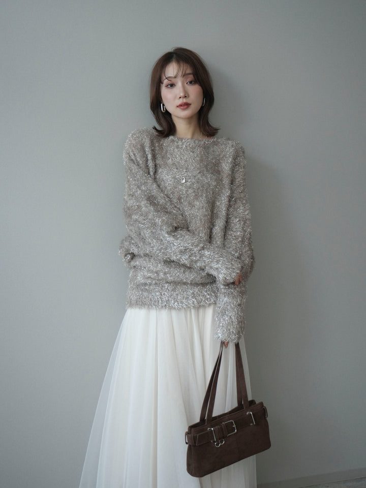 [予約]ラメシャギードルマンニットプルオーバー/beige