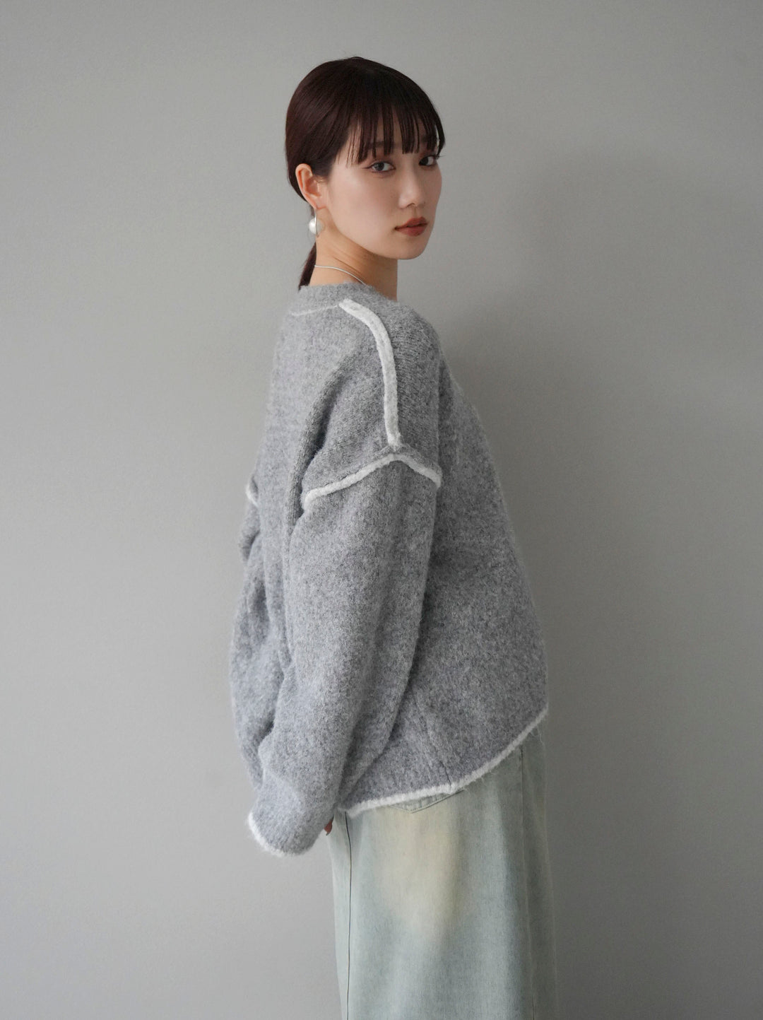 [預訂] 色彩協調針織套頭衫/灰色