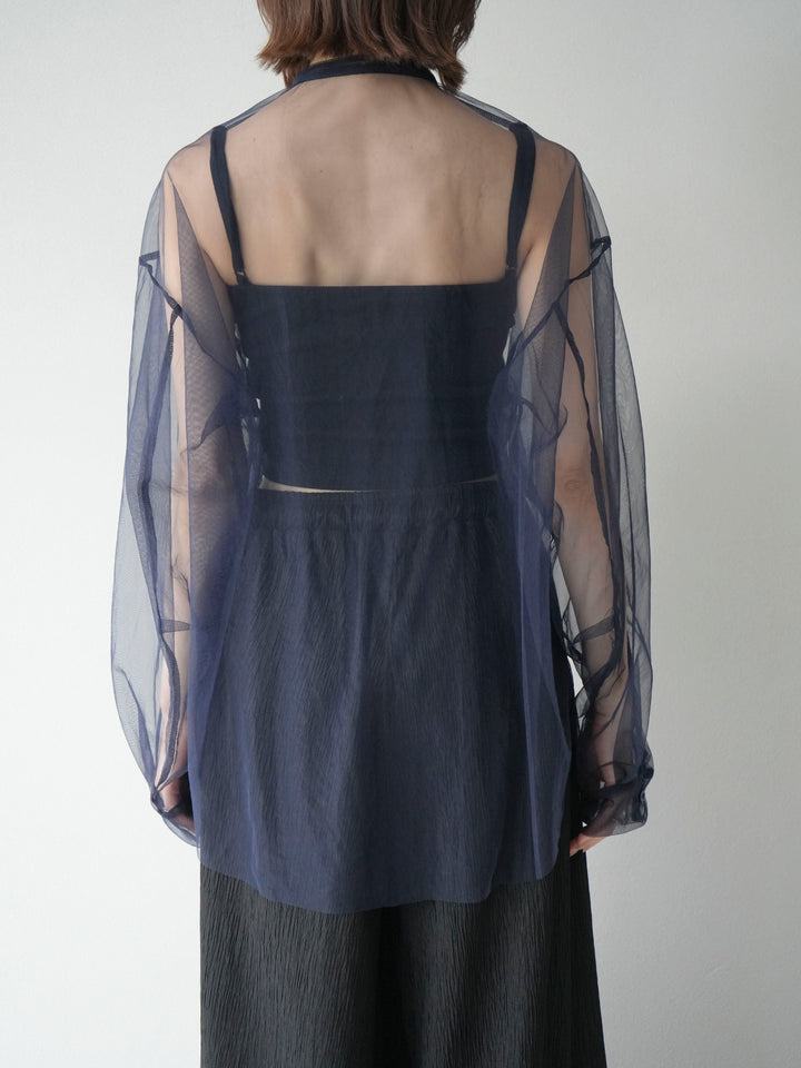 [予約]2WAYスリーブチュールシャツ/ネイビー