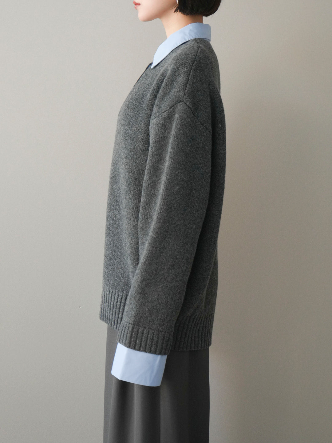 [予約]シャツドッキングオーバーニットプルオーバー/charcoalsax