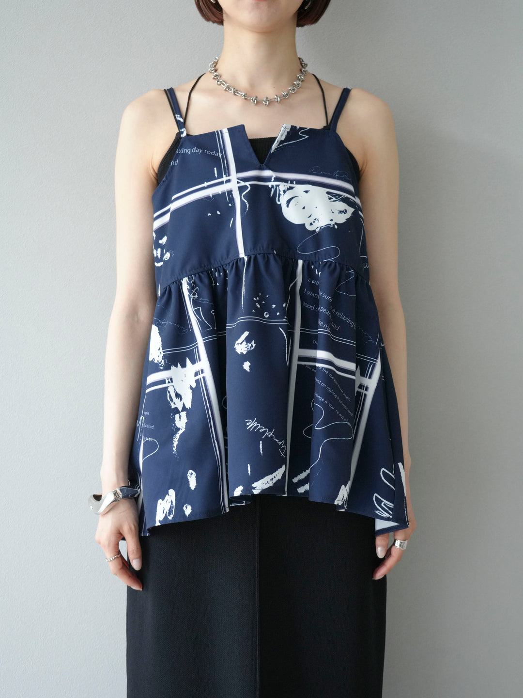 [予約]ペイント柄キャミソール/ネイビー