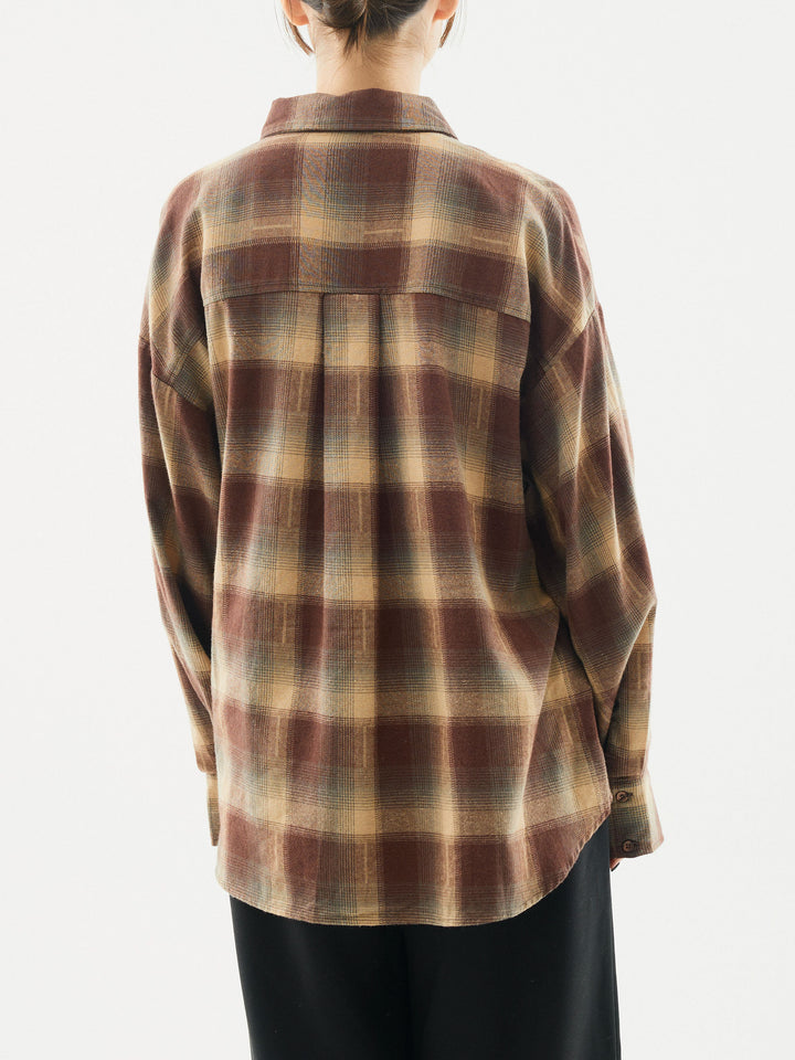 [予約]オンブレチェックオーバーシャツ/ブラウン