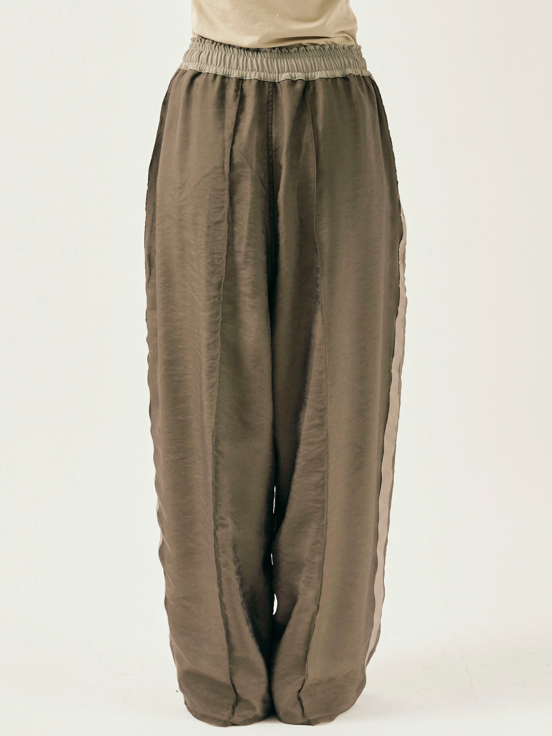 [予約]オーガンジーレイヤードサイドラインパンツ/チャコール