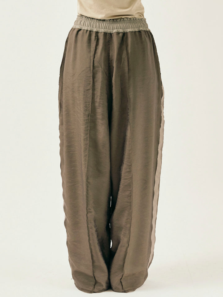 [予約]オーガンジーレイヤードサイドラインパンツ/チャコール