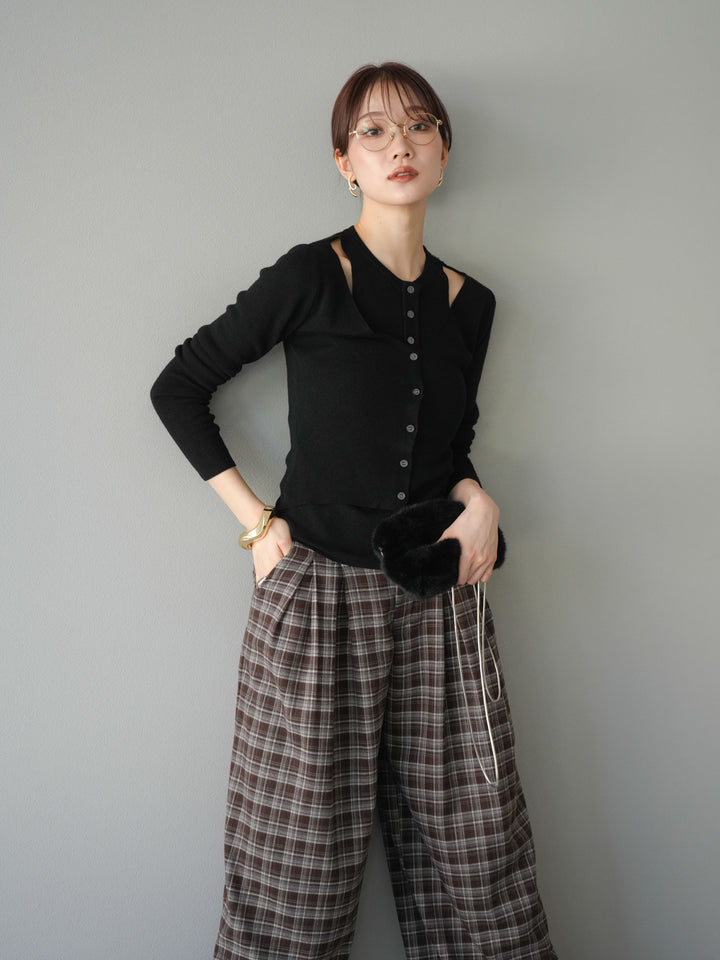 [予約]レイヤードデザインニットカーディガン/ブラック