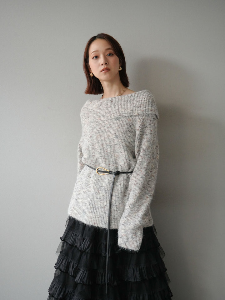 [予約]ミックスヤーンオフショルルーズニットプルオーバー/ベージュ