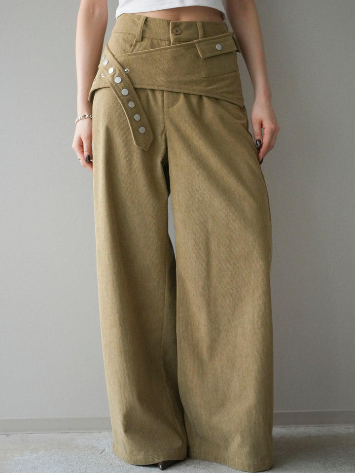 [予約]コーデュロイ巻きベルト付きパンツ/beige
