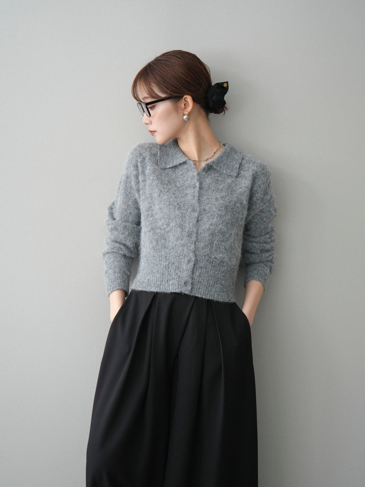 [SET]モヘア衿付きボタンプルオーバー+テープベルトタックバギーパンツ(2set)