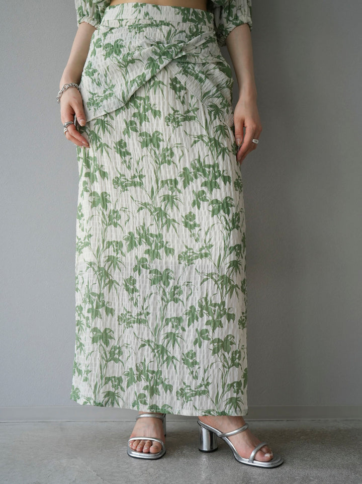 [Pre-order] Washer waist design flower pattern skirt/green