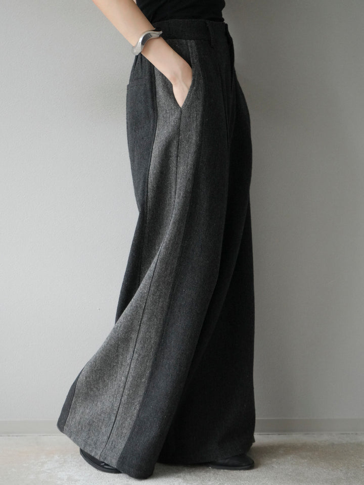 [予約]ツイードサイド配色ワイドパンツ/ブラック
