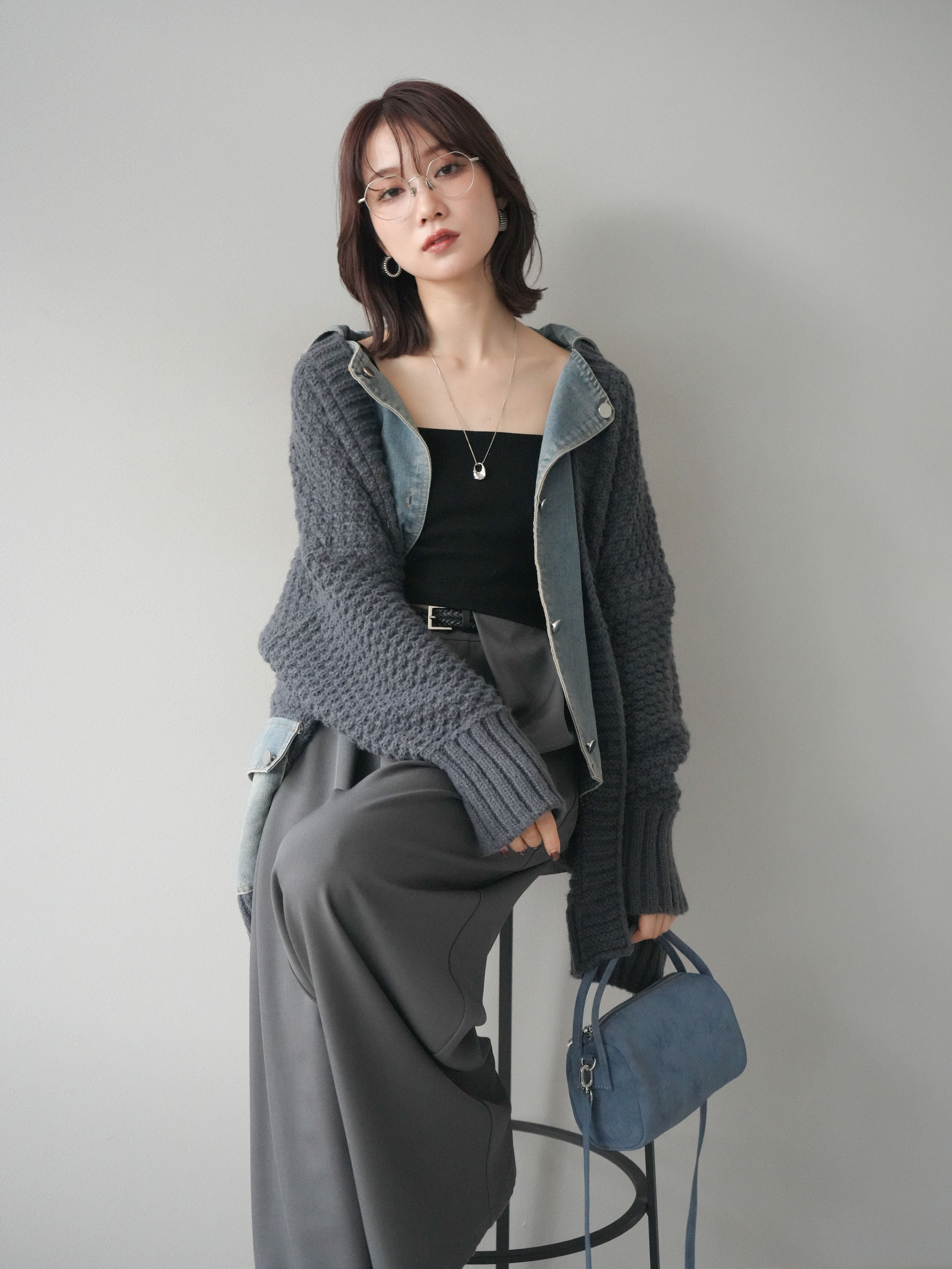 予約]デニム襟レイヤードニットジャケット/gray – Lumier