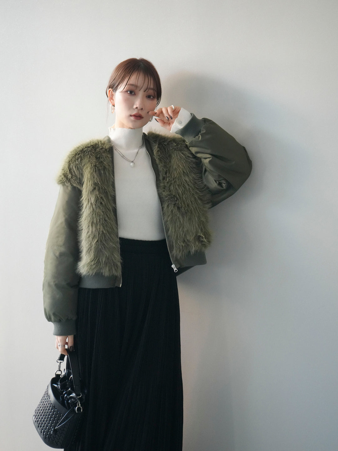 [SET]ファードッキングMA-1+裾レーススウェードプリーツマキシスカート(2set)