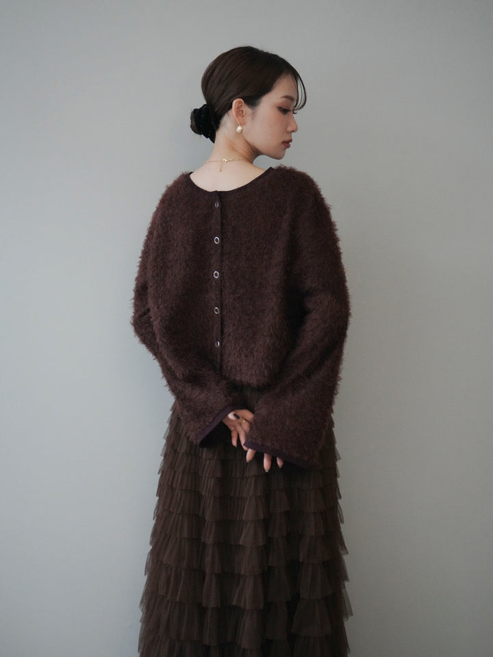 [予約]バイカラー2WAYシャギーニットカーディガン/brown