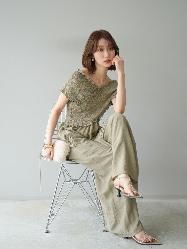 [予約]シャーリングクロスサロペット/グレージュ