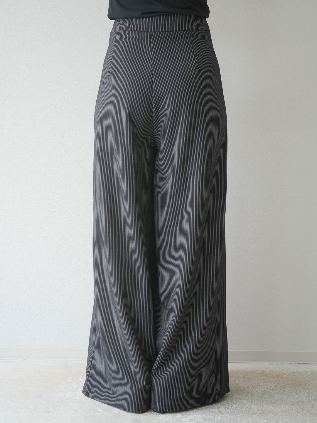 【預購】條紋裹腰闊腿褲/黑色