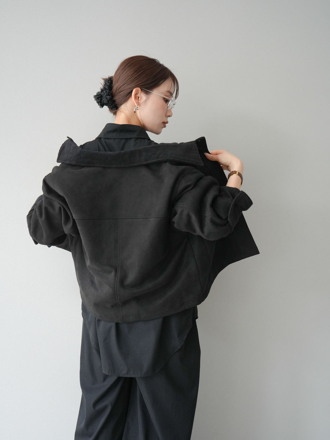 [予約]コーデュロイ切替スウェードショートジャケット/ブラック