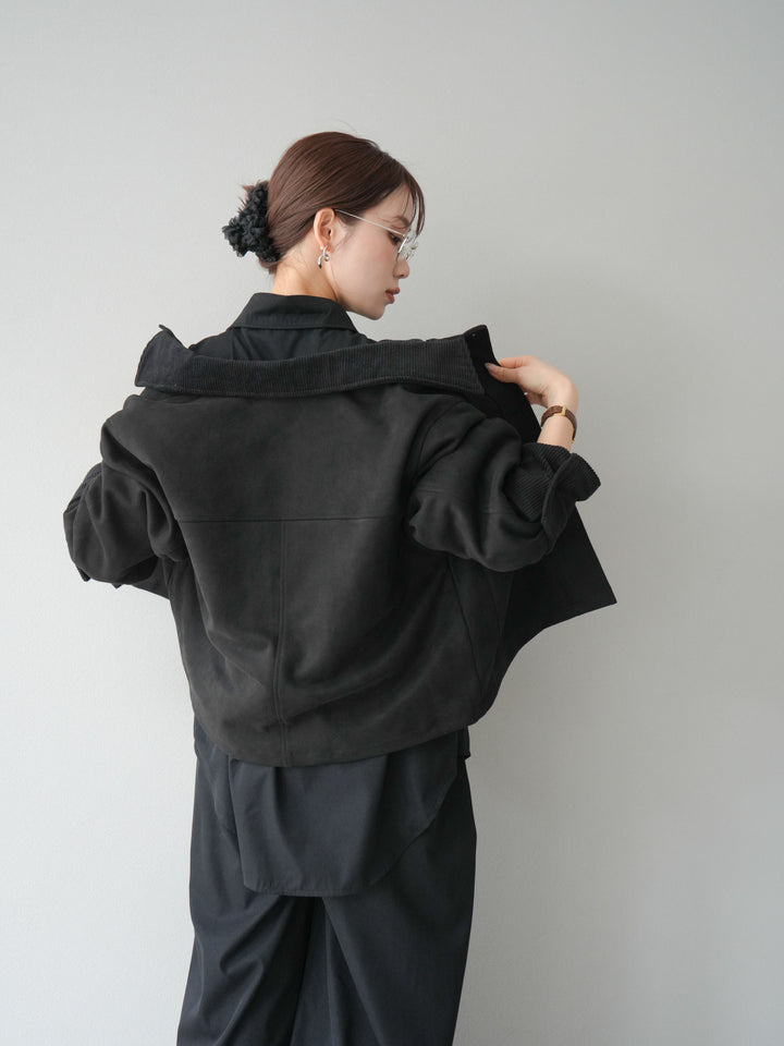 [予約]コーデュロイ切替スウェードショートジャケット/ブラック