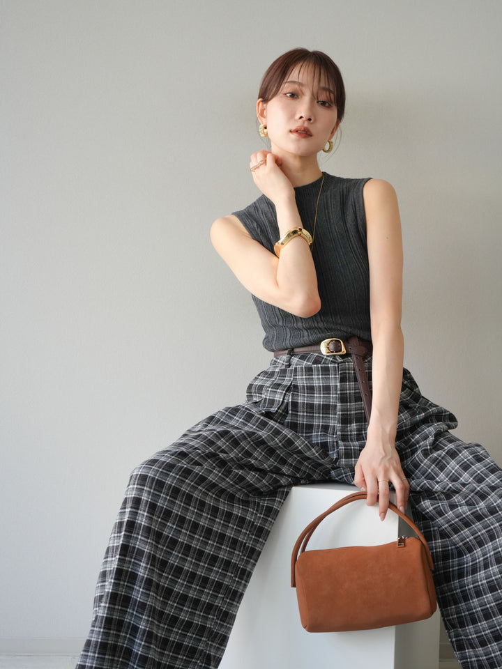 [予約]スリーブレスランダムリブニットトップス/グレー