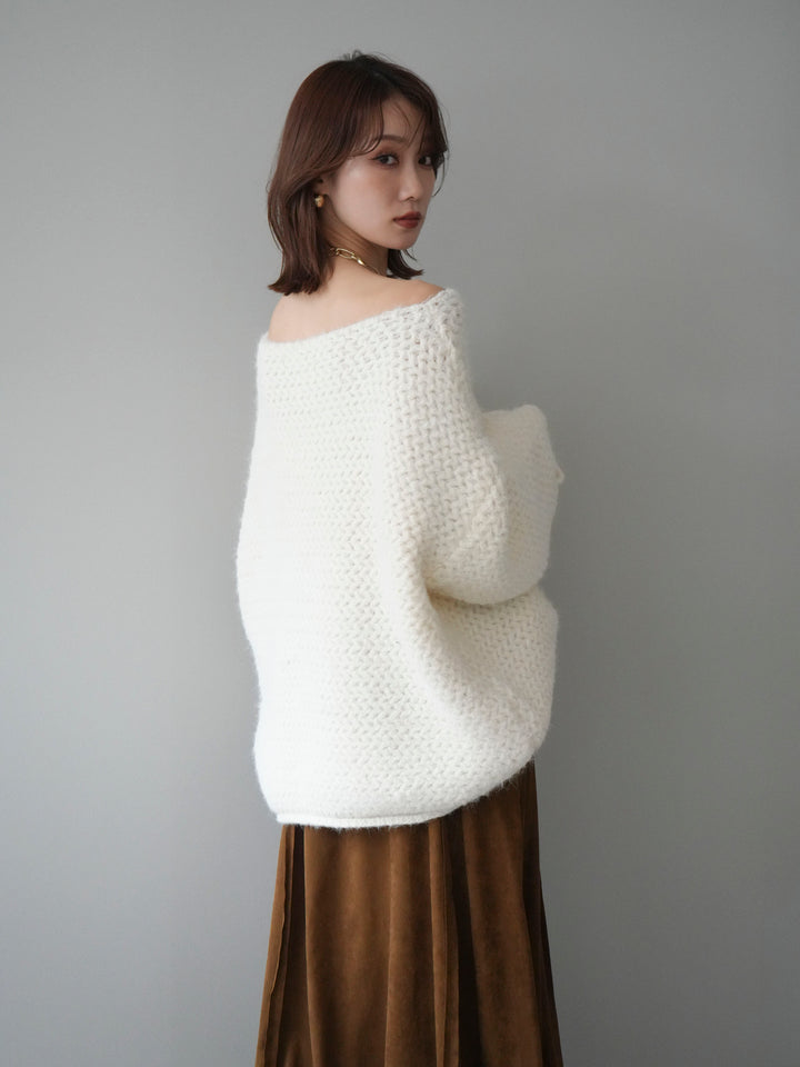 [予約]ワッフル編みオーバーニットプルオーバー/off