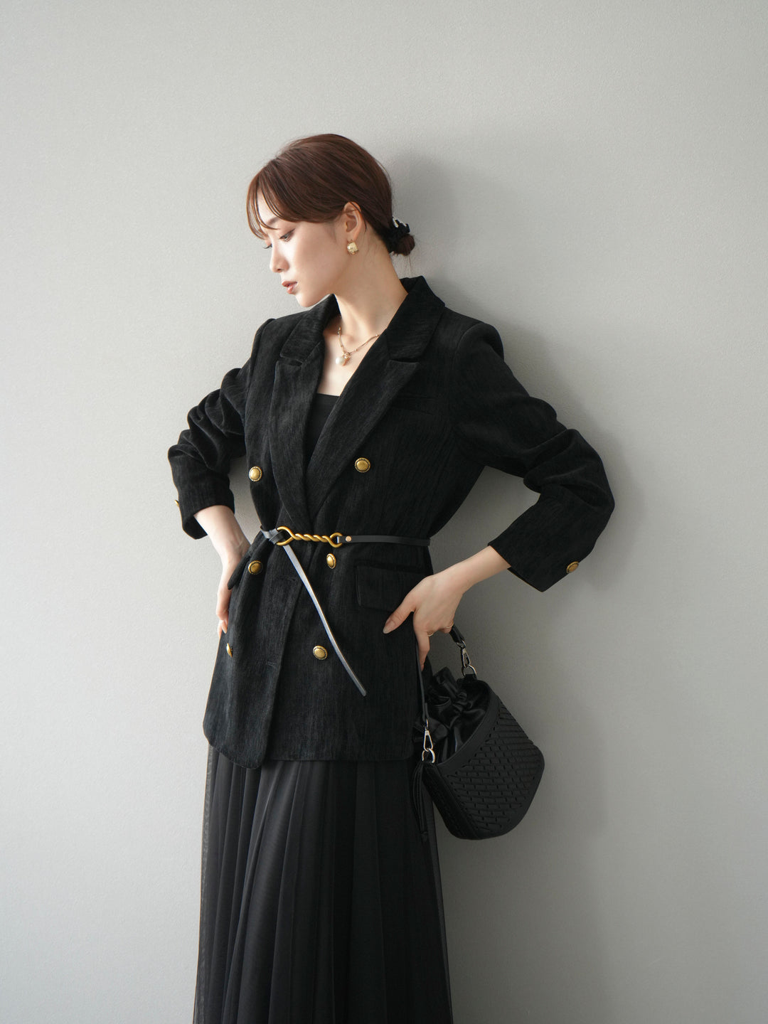 [SET]ベロアダブルジャケット+チュールボリュームスカート(2set)