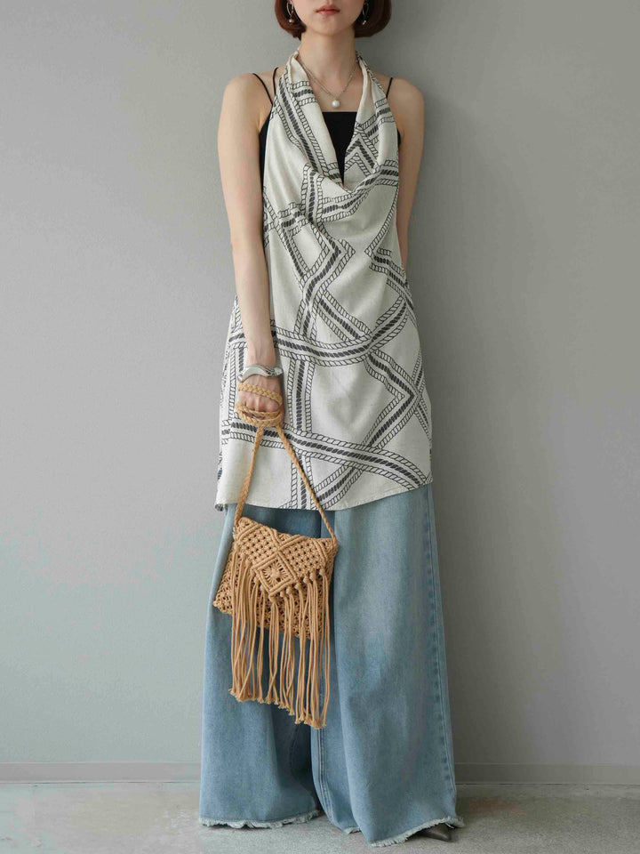 [予約]ロープ柄リネンタッチノースリブラウス/アイボリー