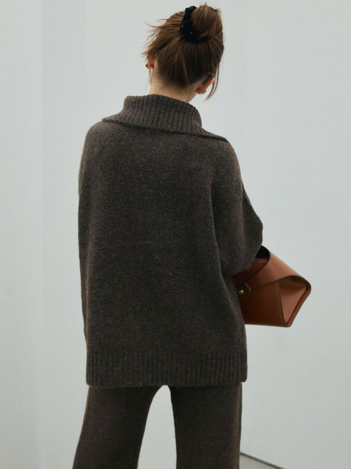 [SET]ベルトデザインポロニット&ニットパンツSET UP