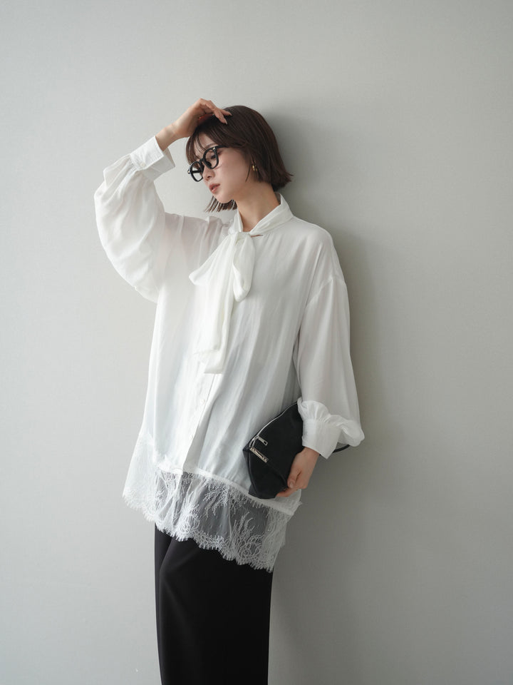[予約]レースヘムボウタイブラウス/white