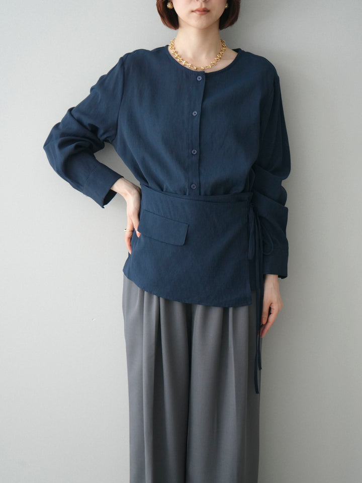 [予約]コットンライクラップブラウス/navy