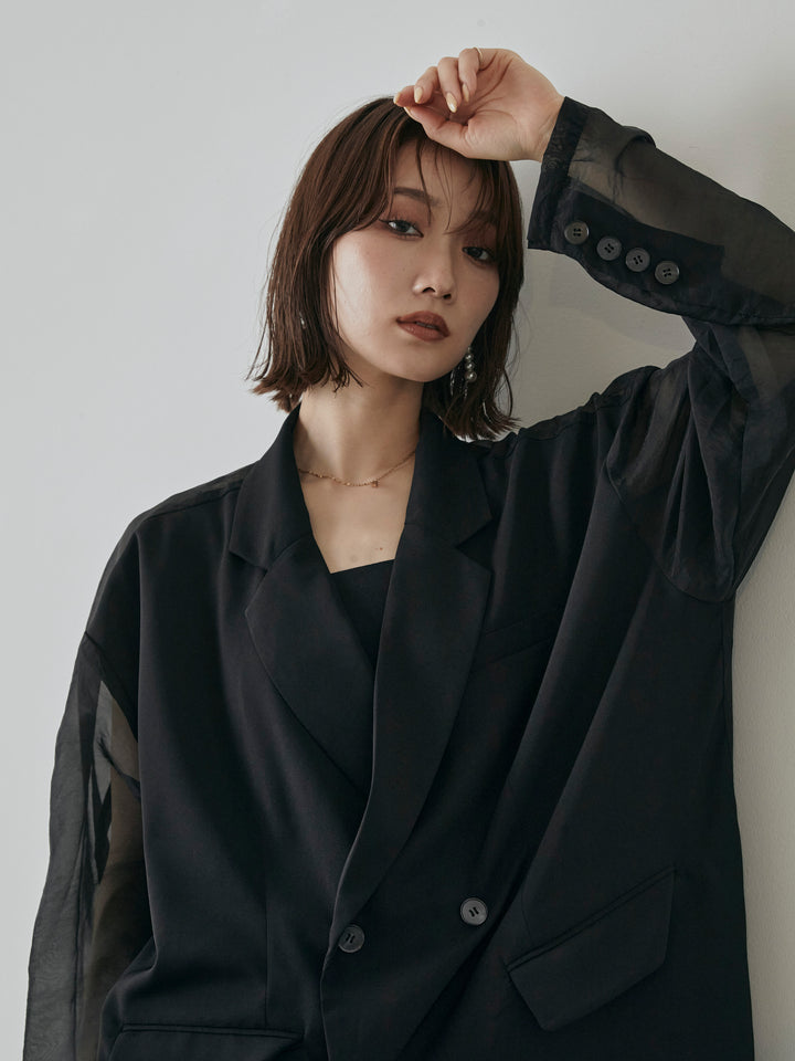 【預購】透視剪裁西裝外套/黑色