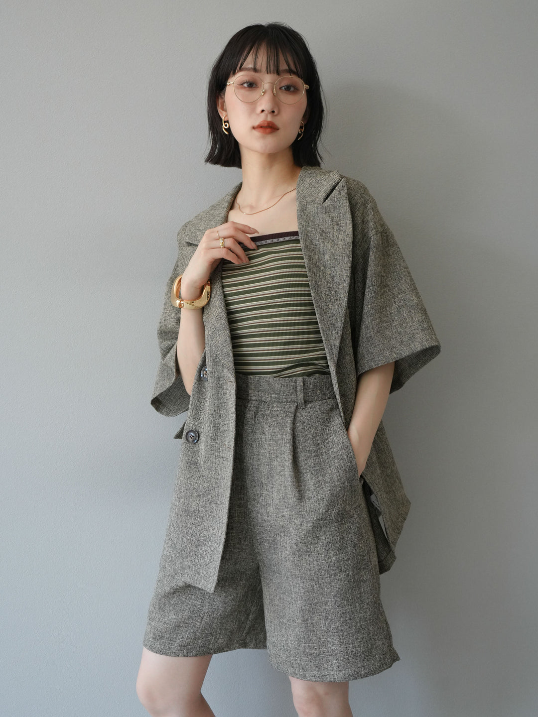 [SET]サマーツイードハーフジャケット+サマーツイードハーフパンツ(2set)